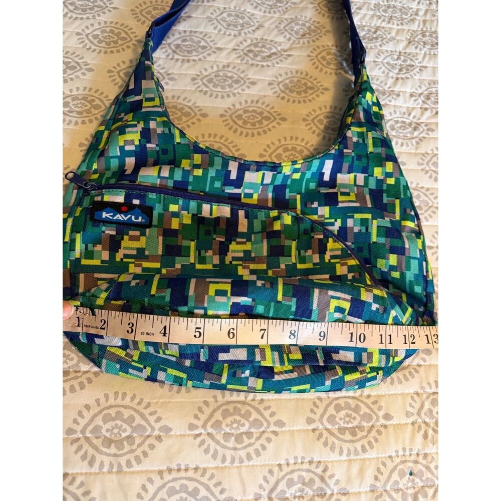 Kavu Womens Crossbody Bag With Adjustable Strap & Pixel Pattern Teal,Blue & Lime - Picture 10 of 13